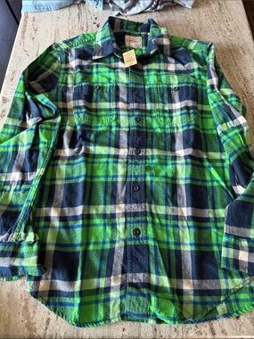 American Eagle Outfitters Green Navy Plaid Button-Down flannel shirt